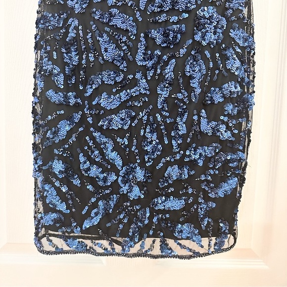 ADRIANNA PAPELL BLUE SEQUIN BEADED MESH SHORT MINI COCKTAIL DRESS 4 - Picture 7 of 10